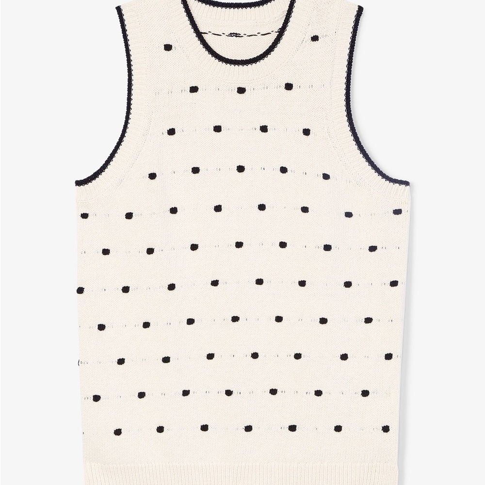 MM LaFleur “Patty” Cream Knit Polka Dot Sleeveless Tank Top - Size Large